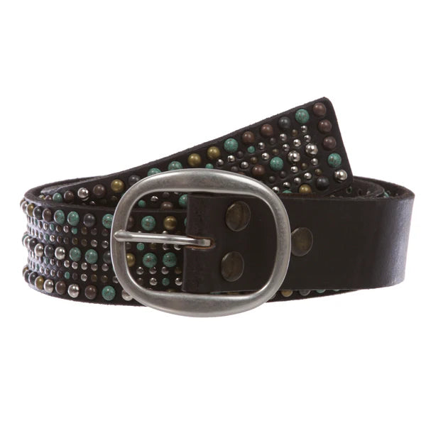 Tiny Multiple Turquoise Rivet Studded Leather Jeans Belt