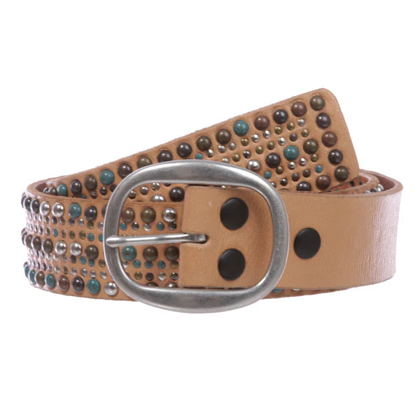 Tiny Multiple Turquoise Rivet Studded Leather Jeans Belt