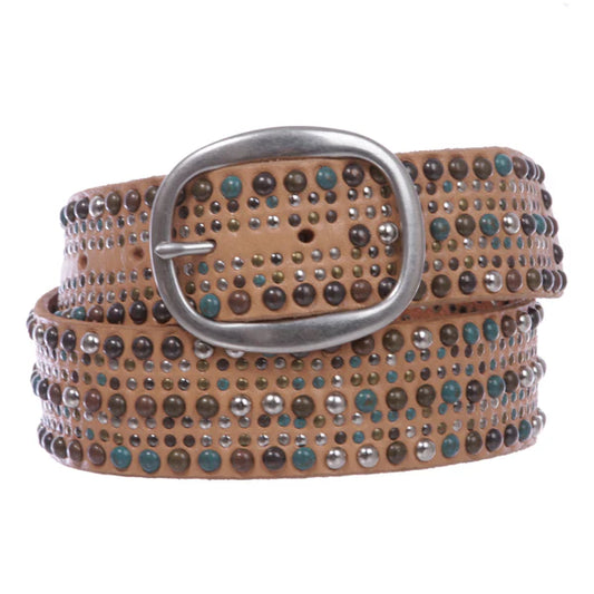 Tiny Multiple Turquoise Rivet Studded Leather Jeans Belt