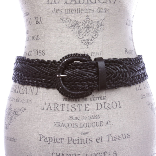 Women's Braided Woven Round Leather Belt