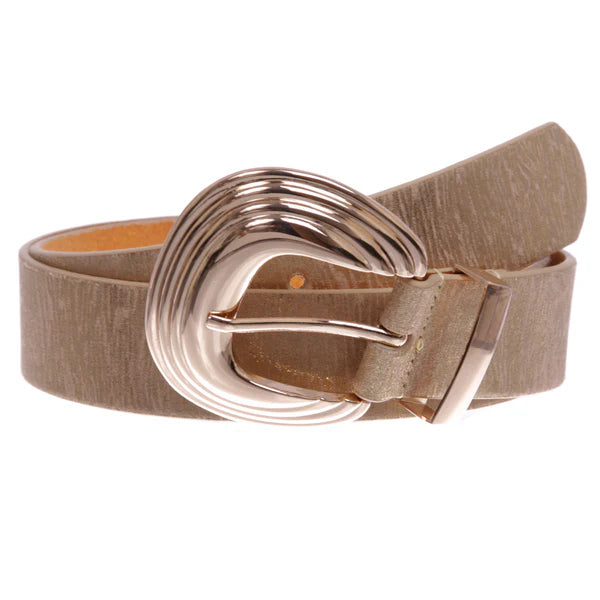 Womens Gold Accent Shell Buckle Leather Belt