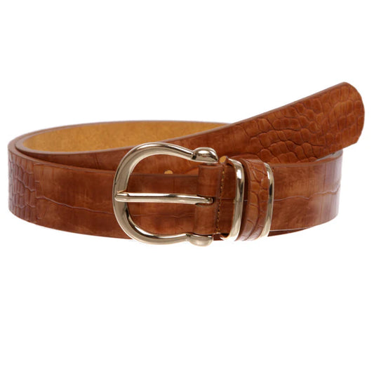Stunning Croco Print Leather Belt with Equestrian Buckle