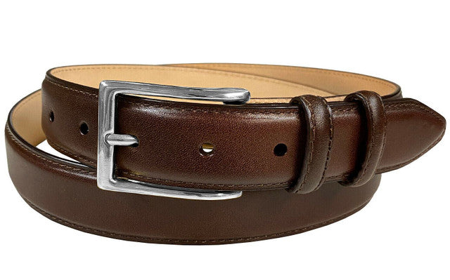 Silver Adam Solid Brass Buckle Genuine Full-Grain Cowhide Leather Dress Belt