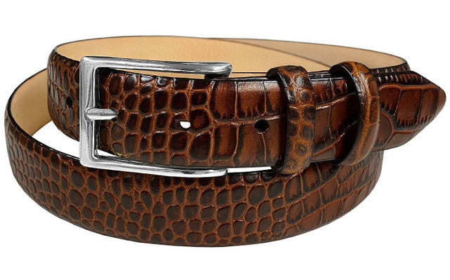 Silver Adam Solid Brass Buckle Genuine Full-Grain Cowhide Leather Dress Belt