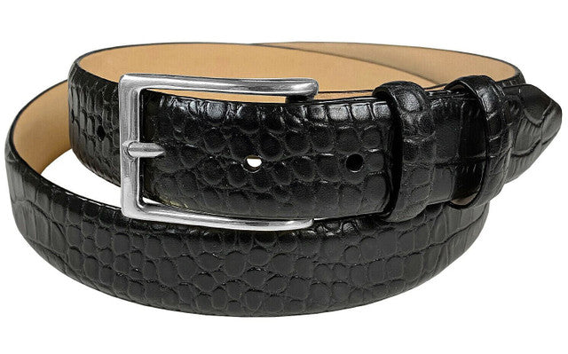 Silver Adam Solid Brass Buckle Genuine Full-Grain Cowhide Leather Dress Belt
