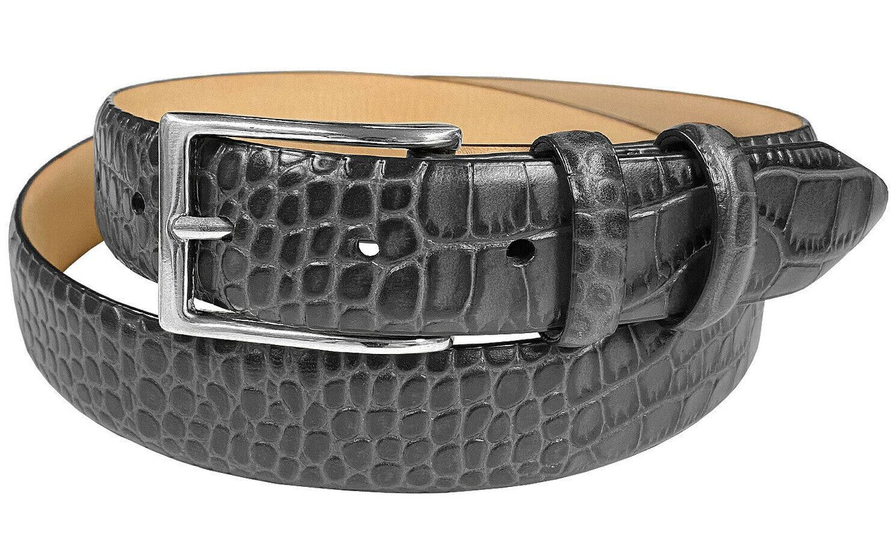 Silver Adam Solid Brass Buckle Genuine Full-Grain Cowhide Leather Dress Belt