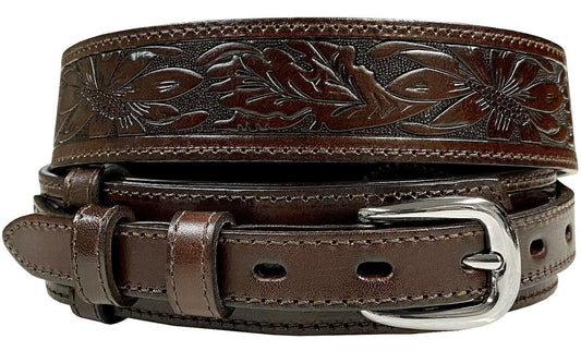 Genuine Leather Floral Tooled Engraved Western Ranger Belt