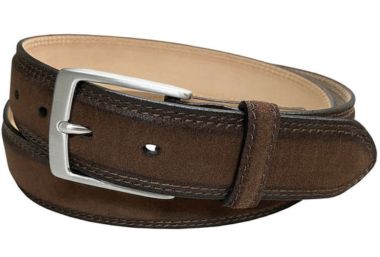 Brushed Nickel Solid Brass Buckle Suede Belt Genuine Leather Casual Dress Belt