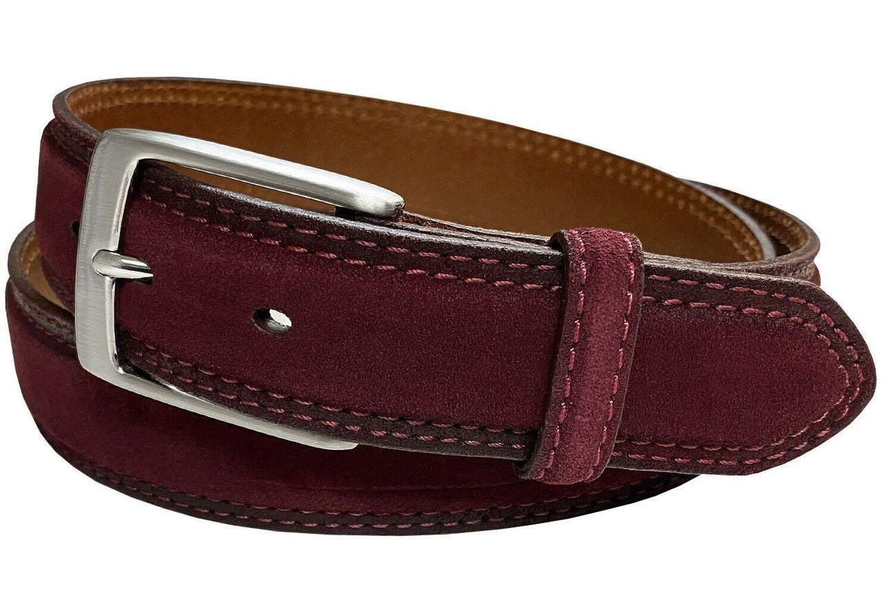 Brushed Nickel Solid Brass Buckle Suede Belt Genuine Leather Casual Dress Belt