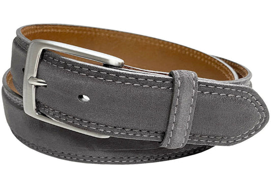 Brushed Nickel Solid Brass Buckle Suede Belt Genuine Leather Casual Dress Belt