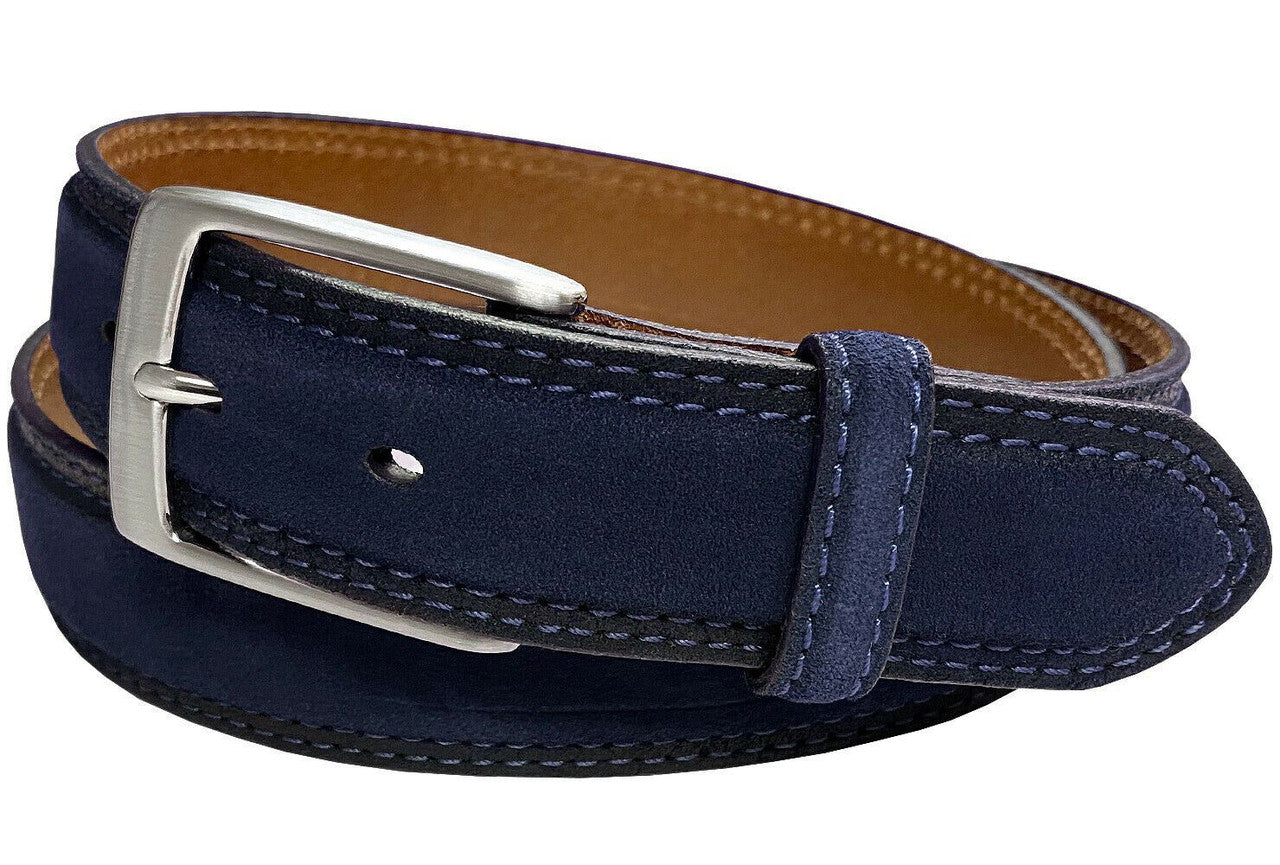 Brushed Nickel Solid Brass Buckle Suede Belt Genuine Leather Casual Dress Belt
