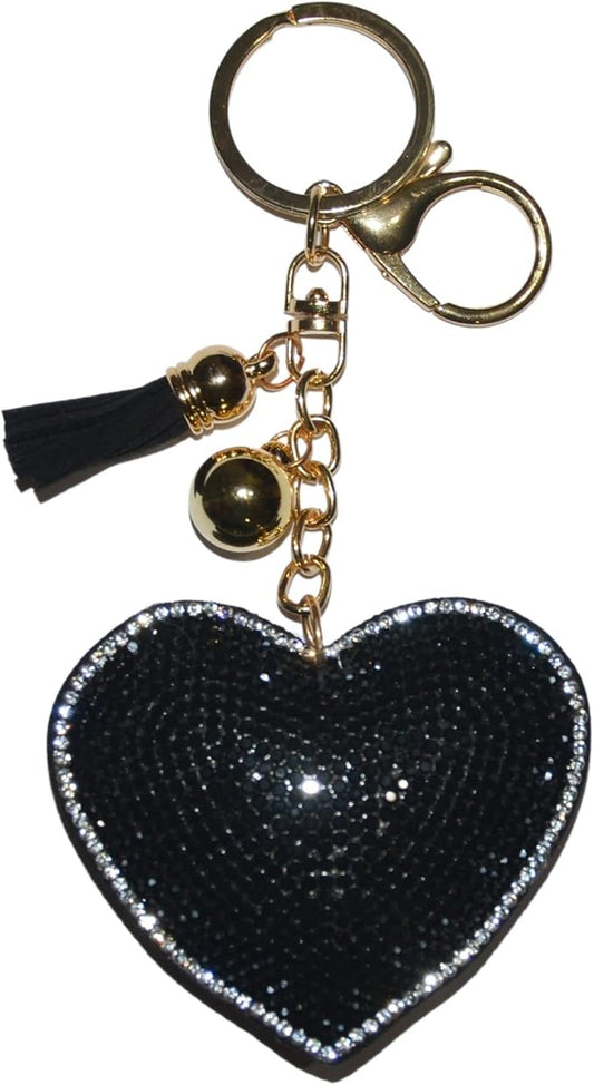 Heart Keychain – Soft Velvet & Rhinestone Purse Charm for Women and Girls