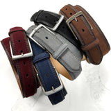 Brushed Nickel Solid Brass Buckle Suede Belt Genuine Leather Casual Dress Belt
