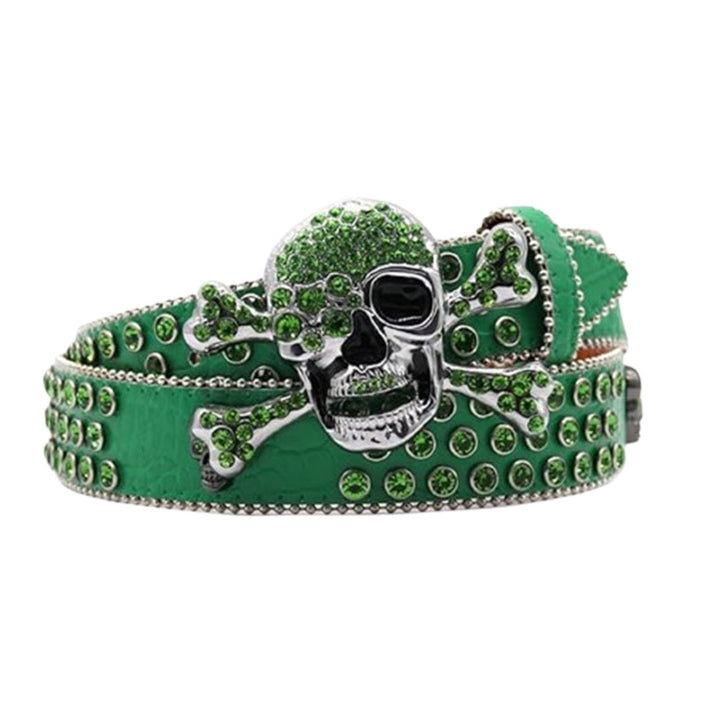 Belt Rhinestone – Metal Skull Buckle Green Edition