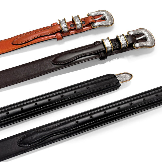 Western Ranger Antique Gold Engraved Buckle Genuine Cowhide Leather Belt