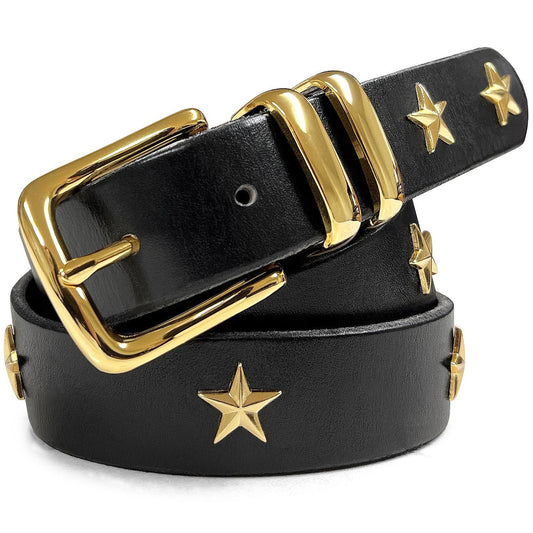 Punk Belt Gold Star Conchos Genuine Leather Casual Dress Belt