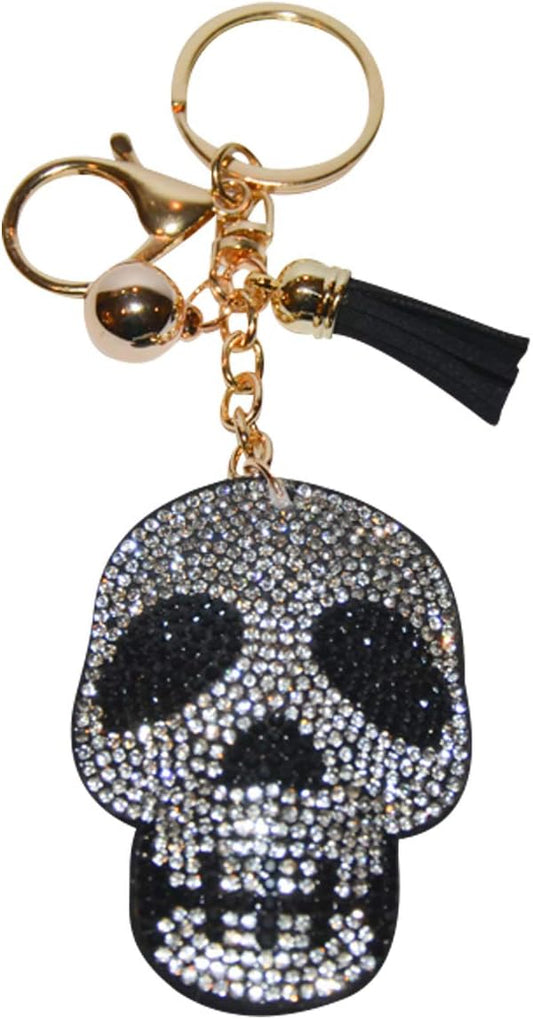Skull Keychain – Sparkly Rhinestone Skeleton Purse Charm & Backpack Key Fob