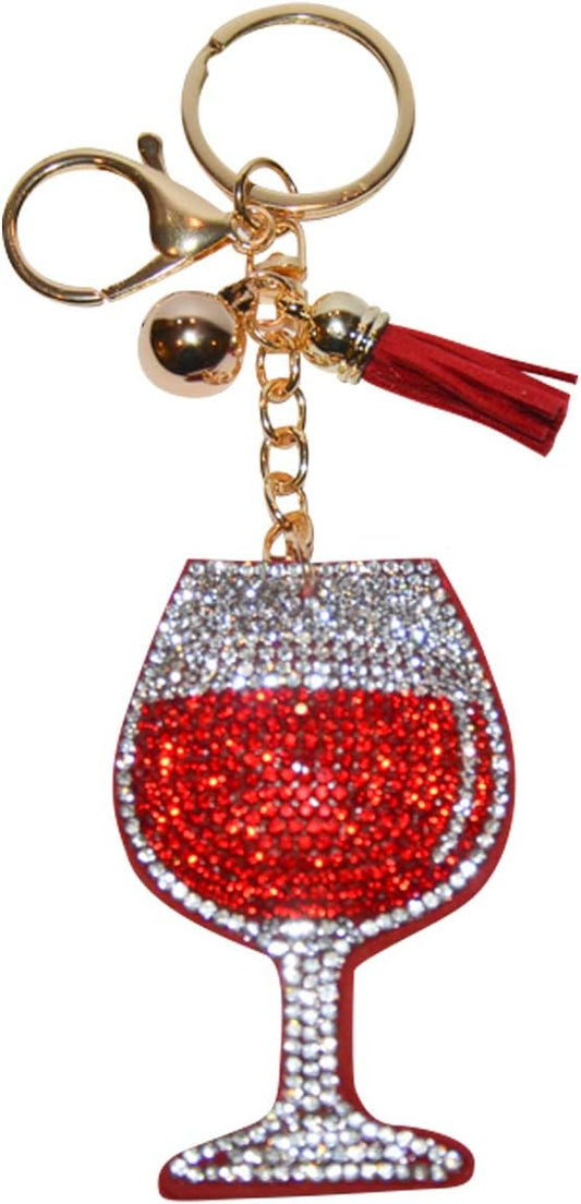 Red Wine Rhinestone Keychain – Sparkly Purse Charm & Fun Gift