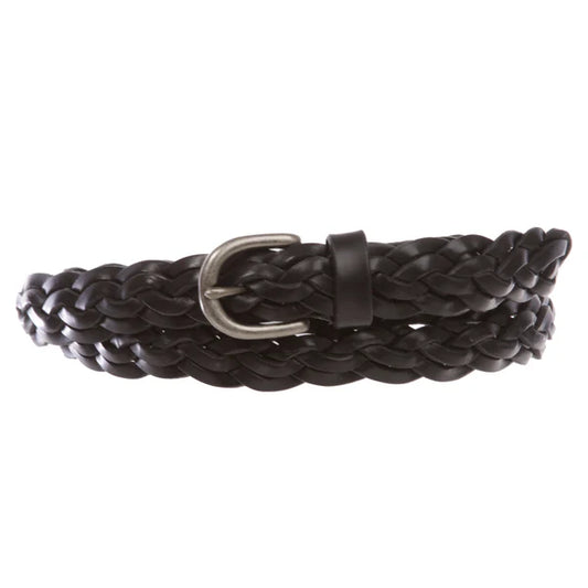 Women's Braided Woven Narrow Cowhide Solid Leather Belt
