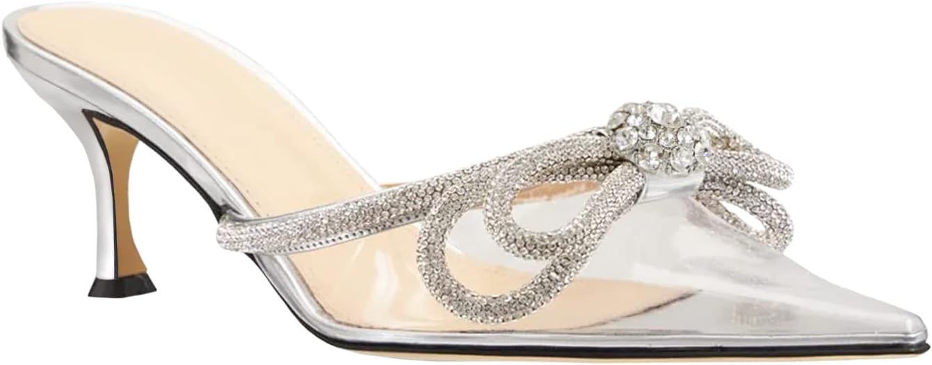 Women's Closed Pointed Toe Rhinestone Bowknot Low Heeled Sandals