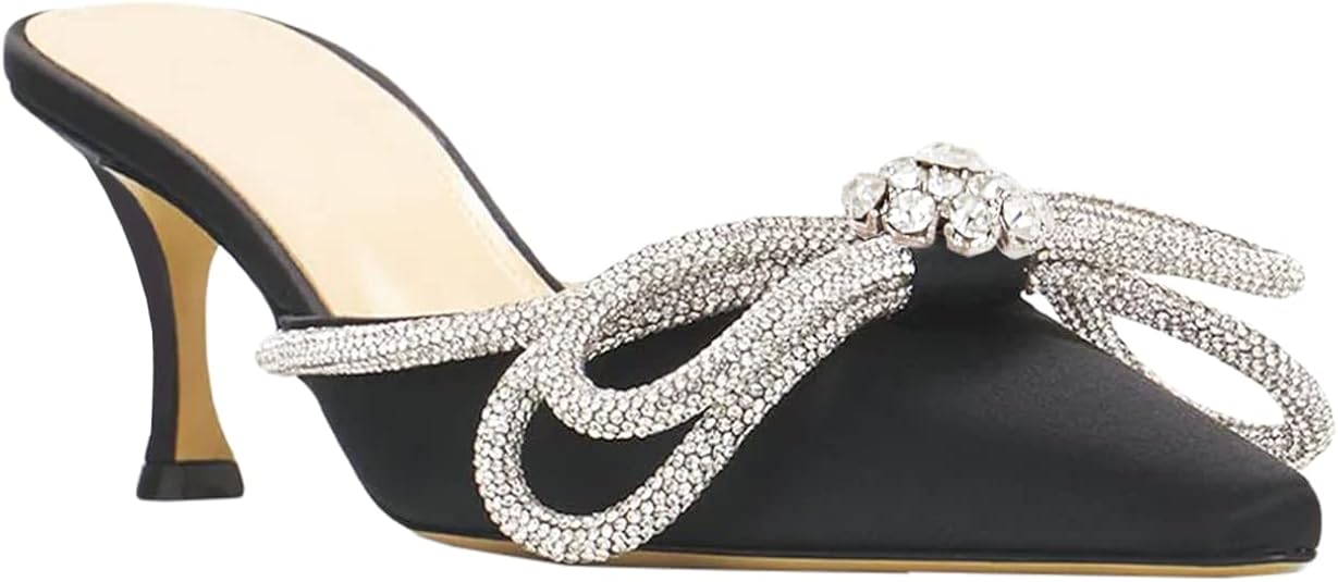 Women's Closed Pointed Toe Rhinestone Bowknot Low Heeled Sandals