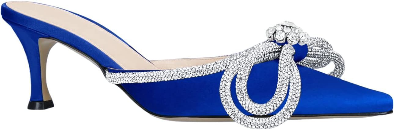 Women's Closed Pointed Toe Rhinestone Bowknot Low Heeled Sandals