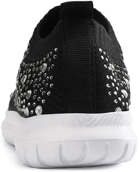 Women’s Rhinestone Mesh Slip-On Sneakers - Glitter Dance & Walking Sock Shoes