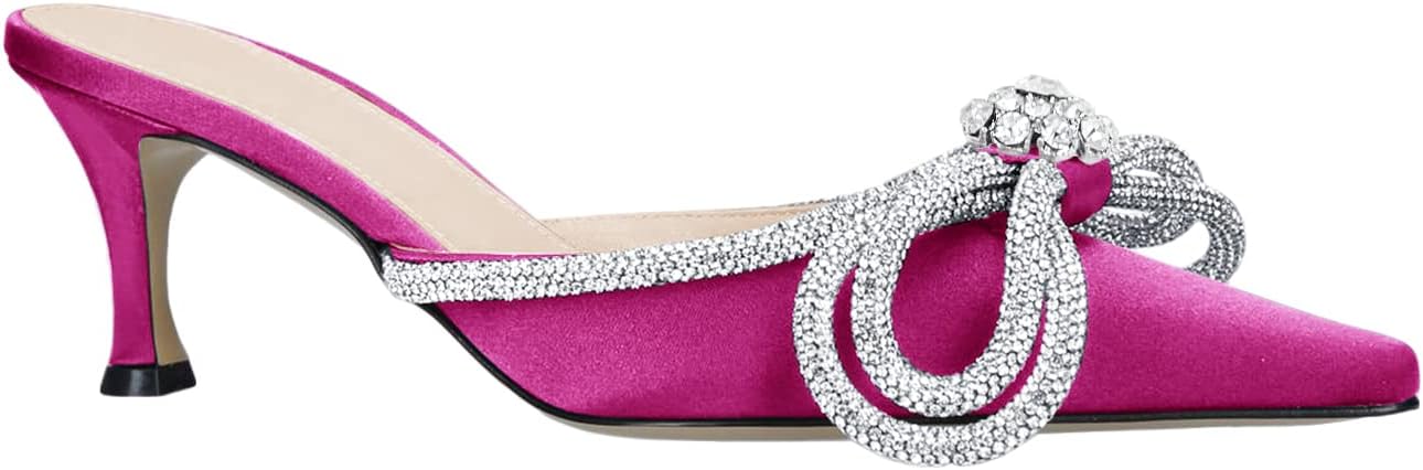 Women's Closed Pointed Toe Rhinestone Bowknot Low Heeled Sandals