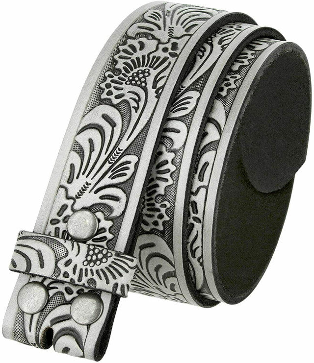 Western Floral Embossed Tooled Genuine Leather Belt Strap