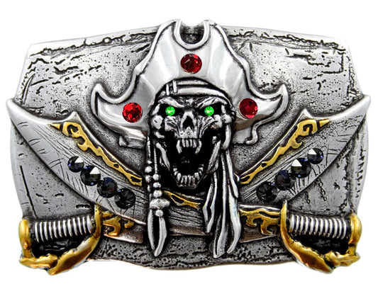 Rhinestone Antique Pirate Skull Engraved Punk Belt Buckle