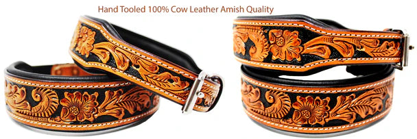Hand Tooled Dog Puppy Collar Cow Leather 6022A