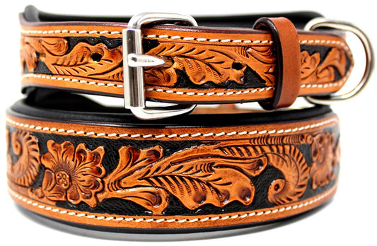 Hand Tooled Dog Puppy Collar Cow Leather 6022A