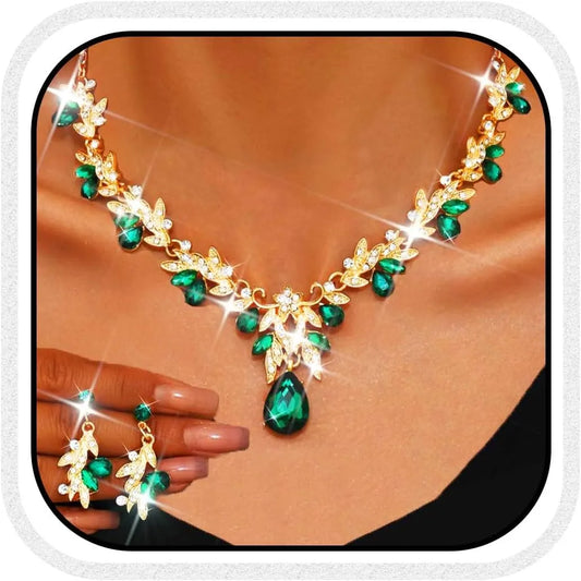 Rhinestone Bridal Necklace and Earrings Set - Elegant Wedding Jewelry for Women
