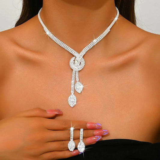 Rhinestone Bridal Necklace and Earrings Set - Elegant Wedding & Formal Jewelry