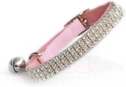 Soft Velvet Adjustable rhinestone Cat Collar with Bell – Small Cats & Kittens, Comfortable Breakaway Design
