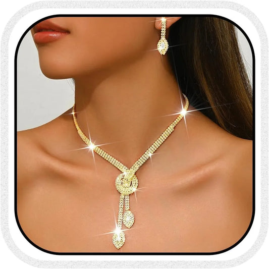Rhinestone Bridal Necklace and Earrings Set - Elegant Wedding & Formal Jewelry