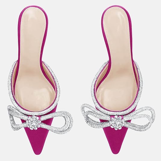 Women's Closed Pointed Toe Rhinestone Bowknot Low Heeled Sandals