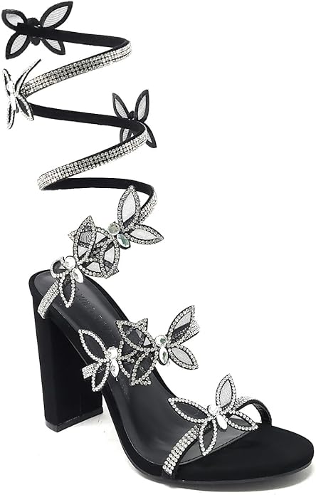 Wild Diva Women's Rhinestone Butterfly Detail Spiral Heel
