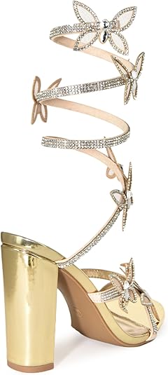 Wild Diva Women's Rhinestone Butterfly Detail Spiral Heel