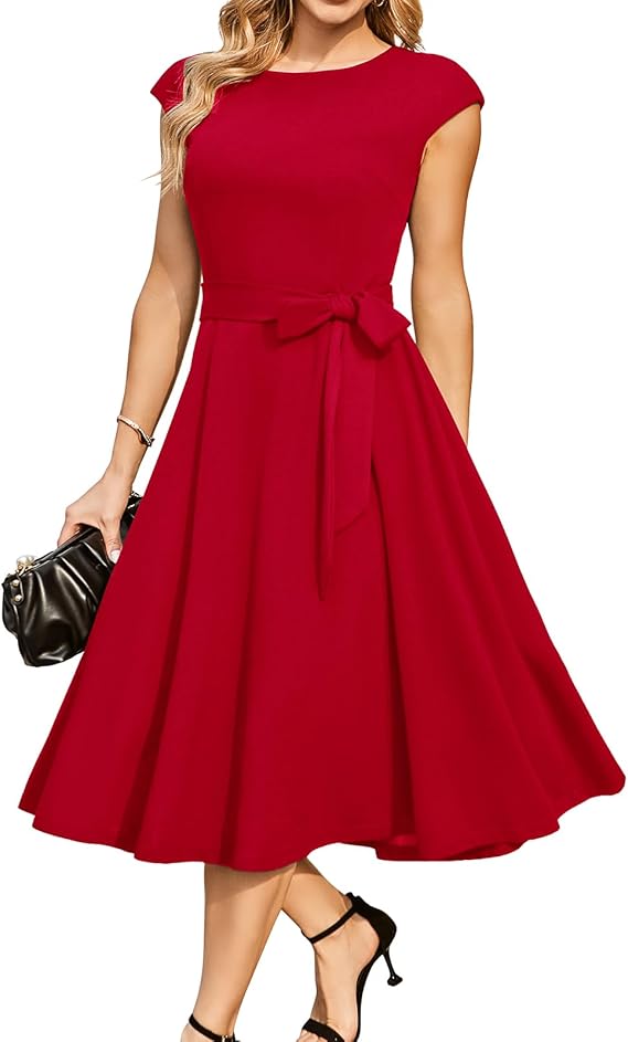 Vintage Cap Sleeve Cocktail Dress – Elegant Retro Homecoming Party Dress