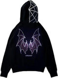 Womens Men Rhinestone Gothic Skull Spider Oversized Hoodies Jacket
