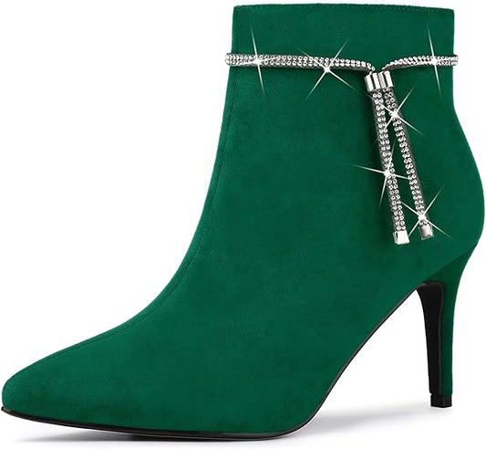 Women's Bling Rhinestone Pointed Toe Stiletto Heels Ankle Boots