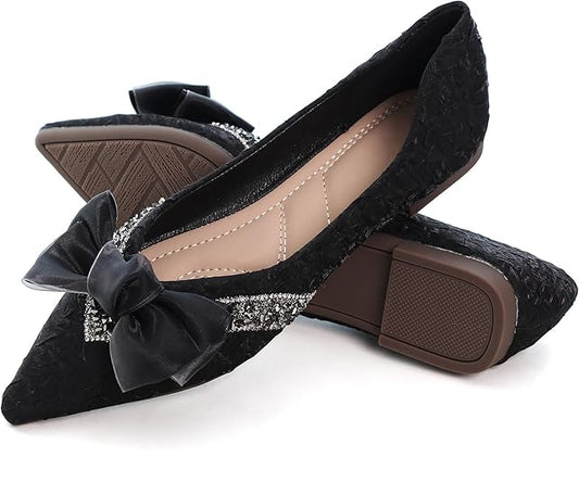 Bow-Knot Rhinestone Ballet Flats for Women
