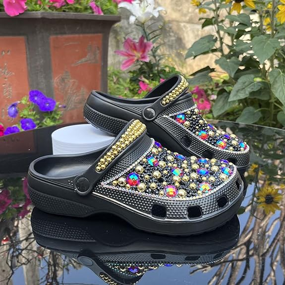 Belt Rhinestone Women’s Rhinestone Slide Mules – Closed Toe Comfort Flats