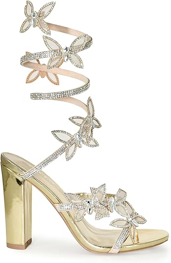 Wild Diva Women's Rhinestone Butterfly Detail Spiral Heel