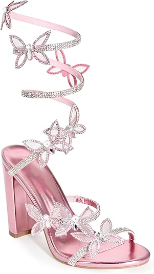 Wild Diva Women's Rhinestone Butterfly Detail Spiral Heel
