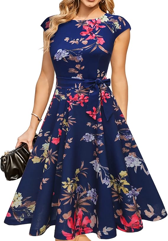 Vintage Cap Sleeve Cocktail Dress – Elegant Retro Homecoming Party Dress