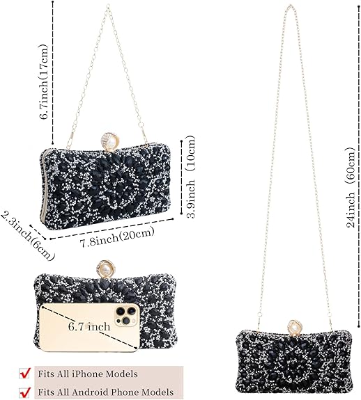 Sparkly Rhinestone Evening Clutch for Women - Luxury Handbag with Detachable Chain