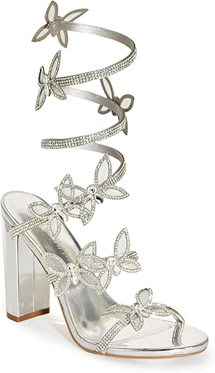 Wild Diva Women's Rhinestone Butterfly Detail Spiral Heel