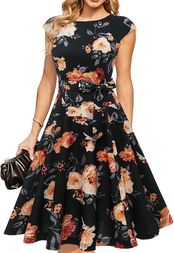 Vintage Cap Sleeve Cocktail Dress – Elegant Retro Homecoming Party Dress